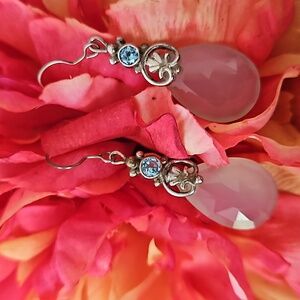 Sterling, opaline and blue topaz earrings. PTI Nepal